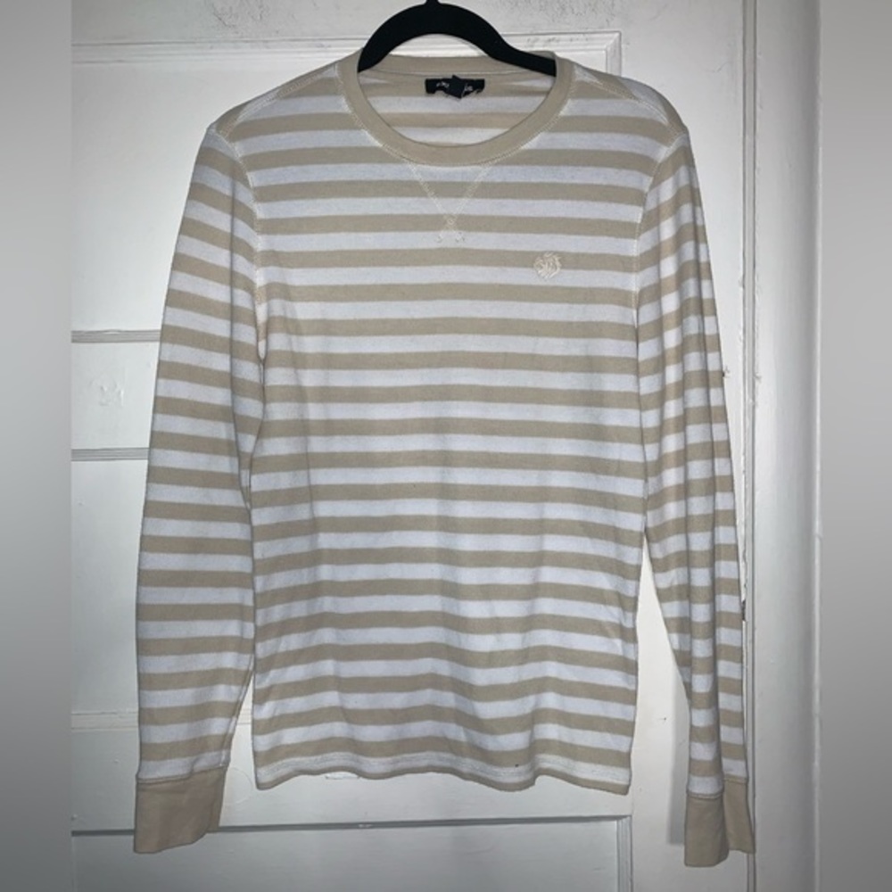 Express long sleeve white and tan waffle shirt‎ size small